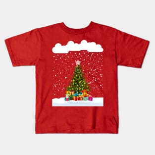 Outdoor snow Christmas fir Tree fresh snowflakes falling Kids T-Shirt